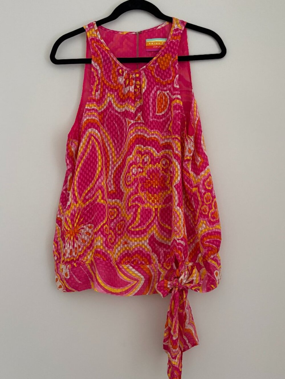 Trina Turk Pink Paisley Halter Tank Top Retro Revival Resortwear Cabana Chic L